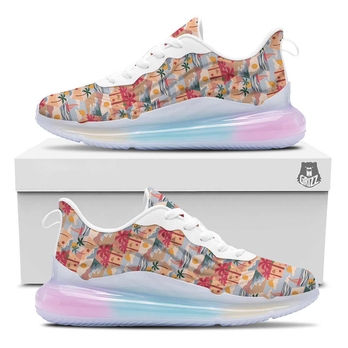 Patchwork Beach And Sunset Sky Print Pattern Running Sneakers-grizzshop