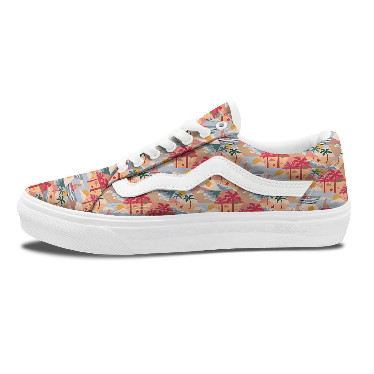 Patchwork Beach And Sunset Sky Print Pattern Skate Shoes-grizzshop