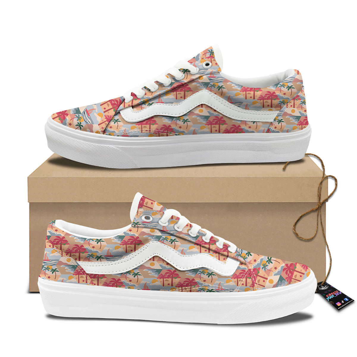 Patchwork Beach And Sunset Sky Print Pattern Skate Shoes-grizzshop