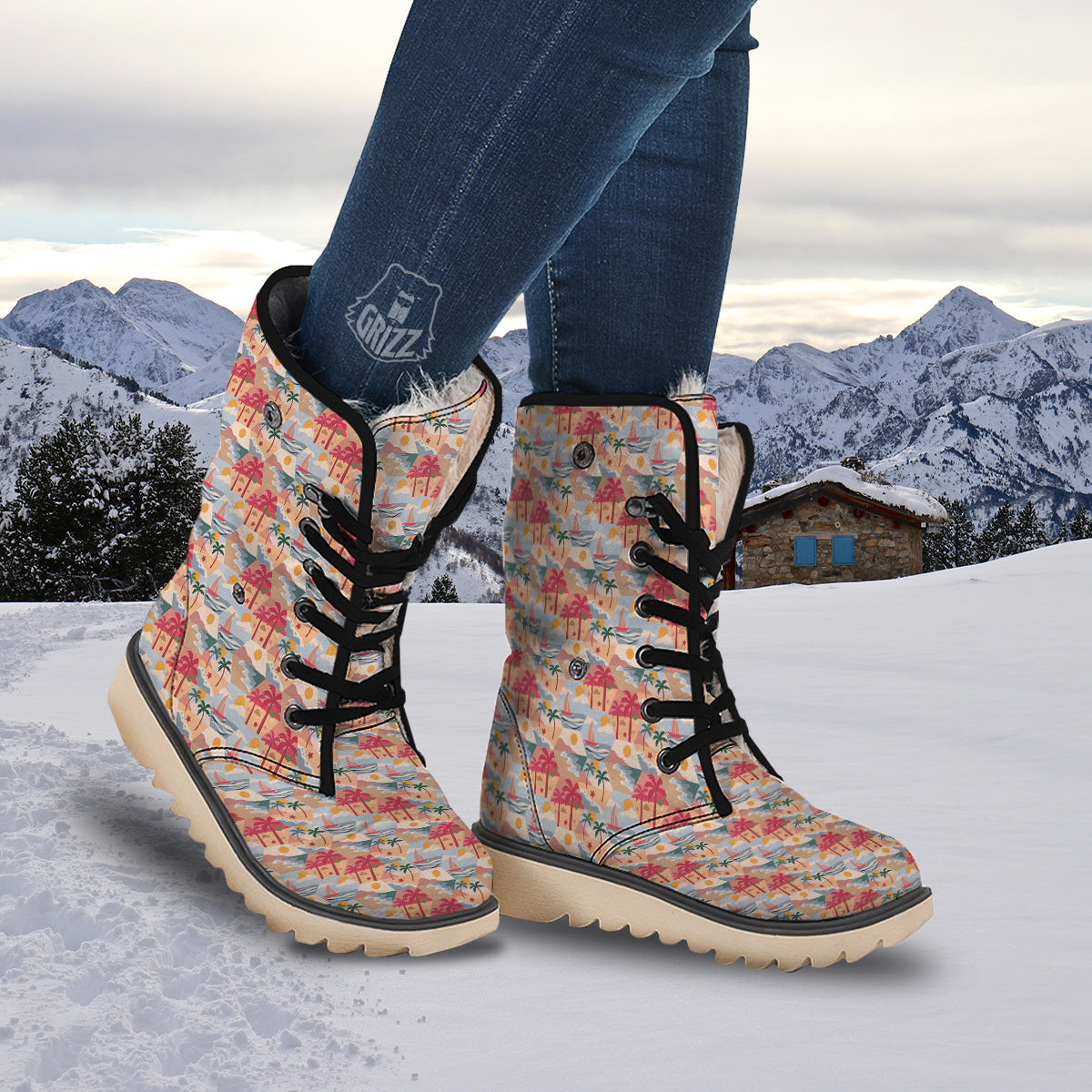 Patchwork Beach And Sunset Sky Print Pattern Snow Boots-grizzshop