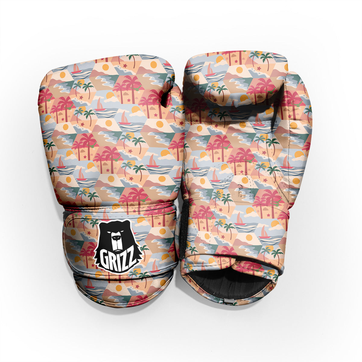 Patchwork Beach And Sunset Sky Print Pattern Pro Boxing Glove