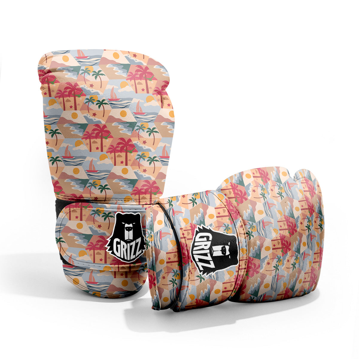 Patchwork Beach And Sunset Sky Print Pattern Pro Boxing Glove