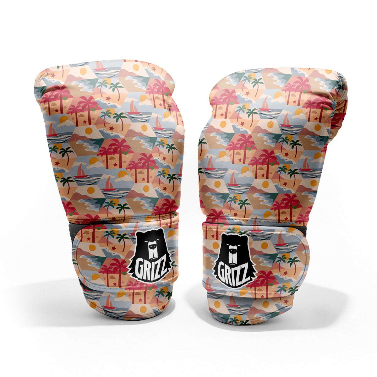 Patchwork Beach And Sunset Sky Print Pattern Pro Boxing Glove