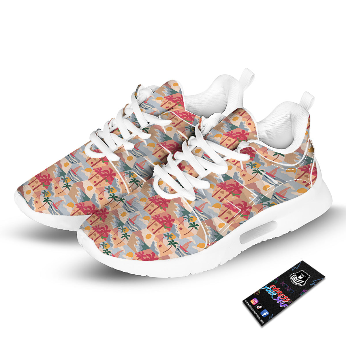 Patchwork Beach And Sunset Sky Print Pattern Tennis Shoes-grizzshop
