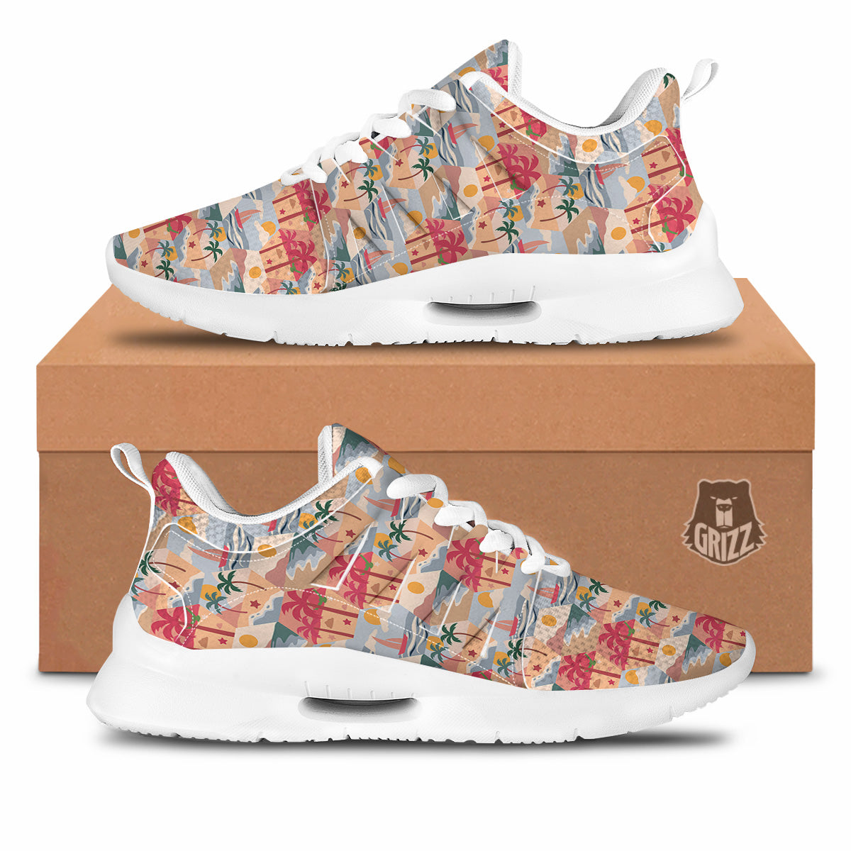 Patchwork Beach And Sunset Sky Print Pattern Tennis Shoes-grizzshop