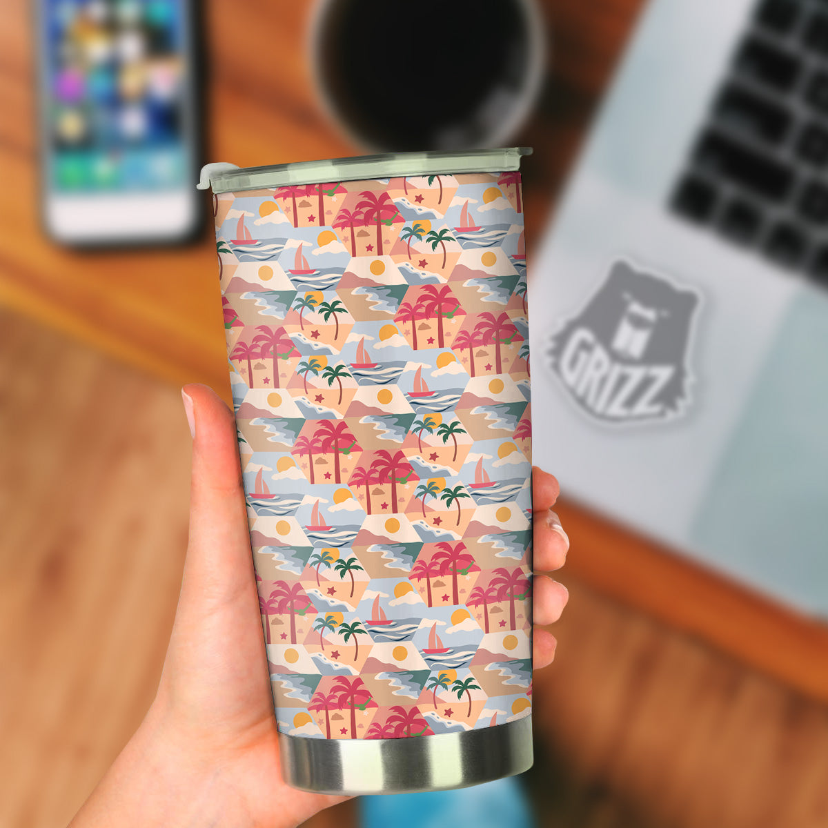 Patchwork Beach And Sunset Sky Print Pattern Tumbler-grizzshop