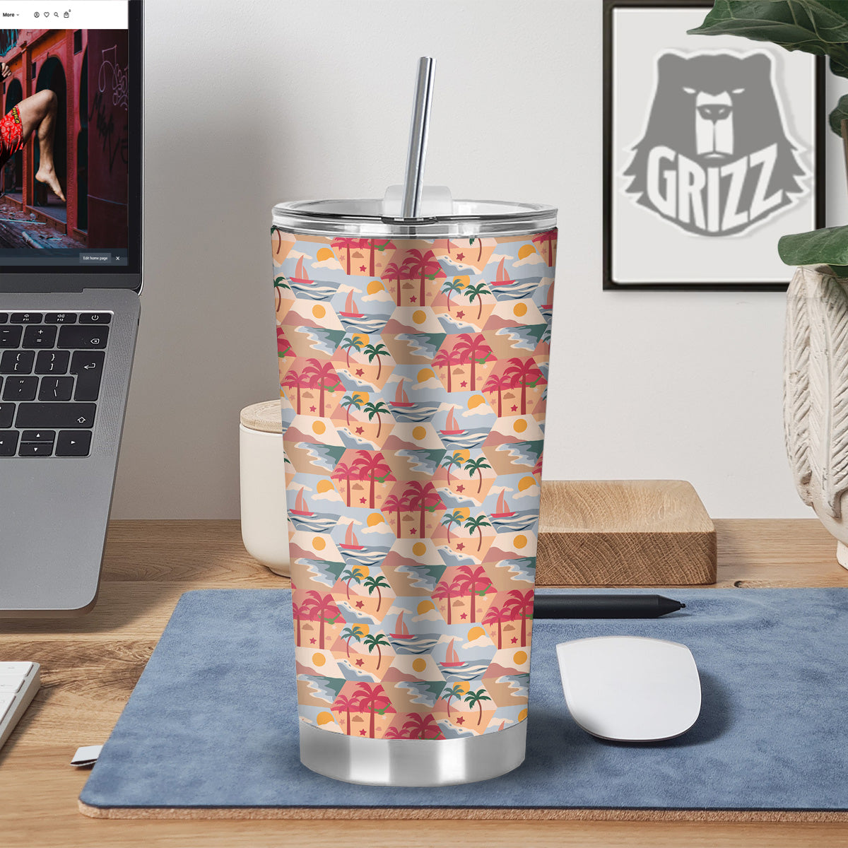 Patchwork Beach And Sunset Sky Print Pattern Tumbler-grizzshop