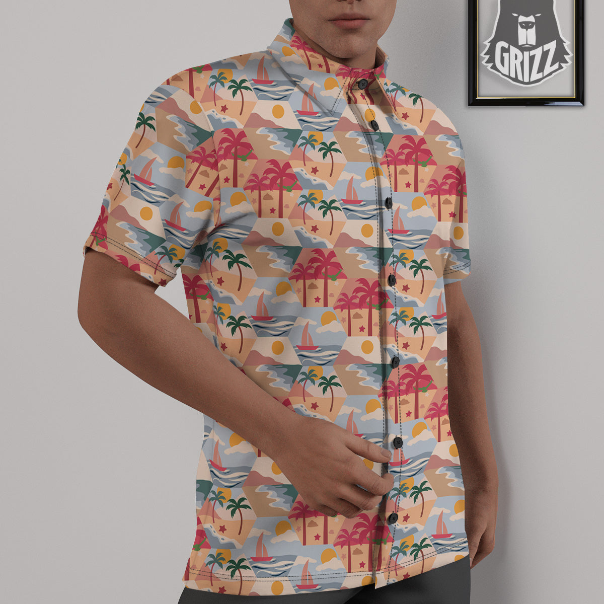 Patchwork Beach And Sunset Sky Print Pattern Untucked Shirts-grizzshop