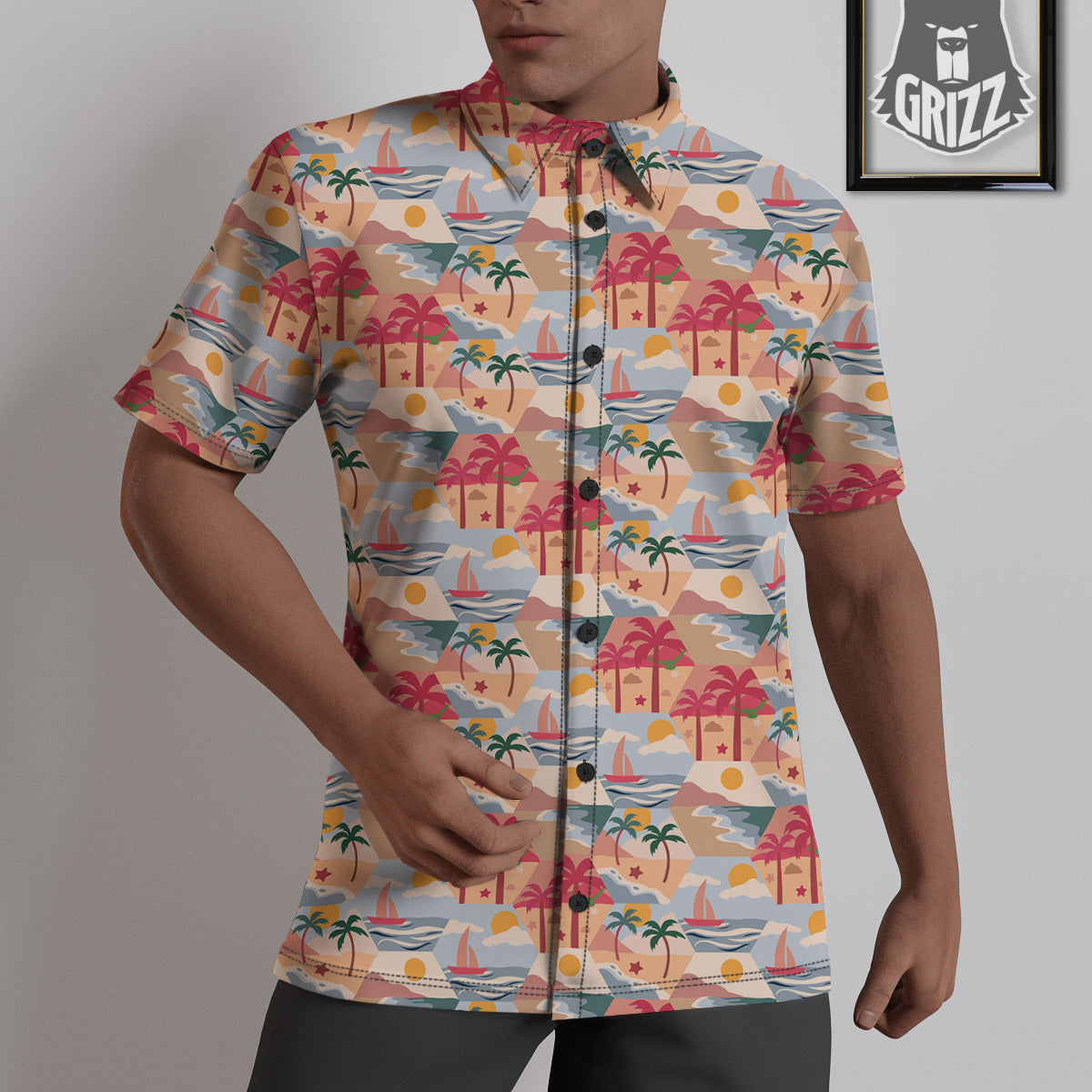 Patchwork Beach And Sunset Sky Print Pattern Untucked Shirts-grizzshop