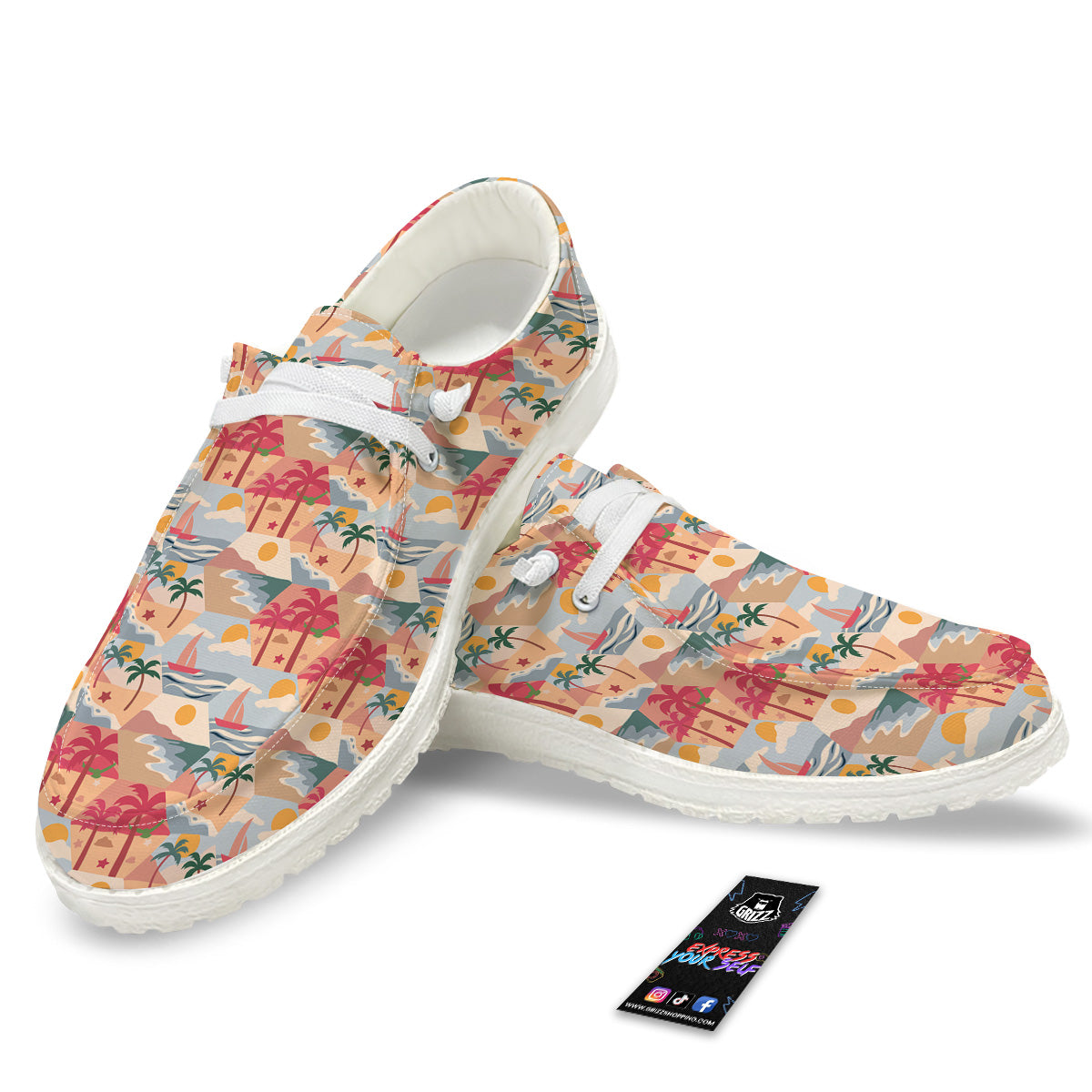 Patchwork Beach And Sunset Sky Print Pattern White Loafers-grizzshop