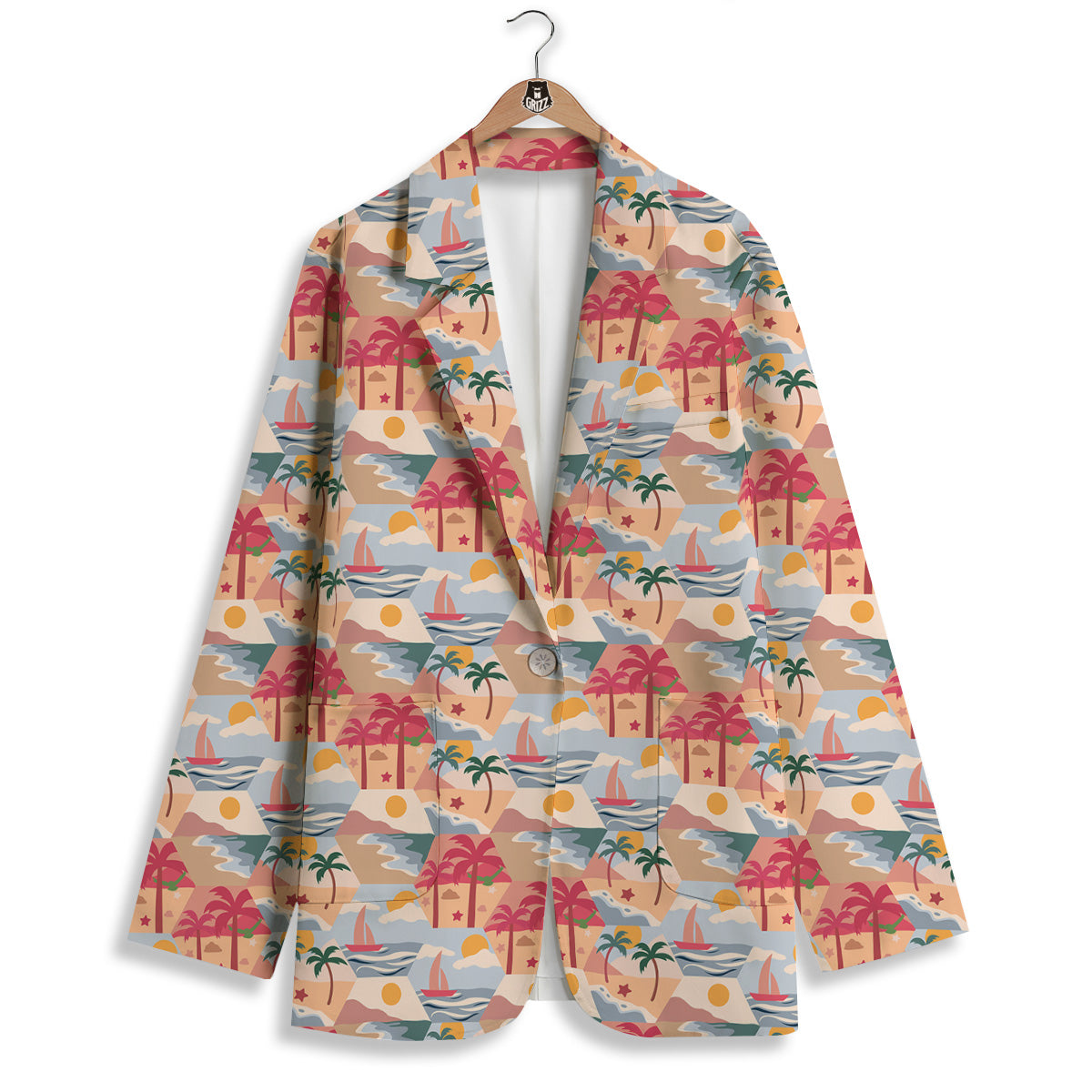 Patchwork Beach And Sunset Sky Print Pattern Women's Blazer-grizzshop