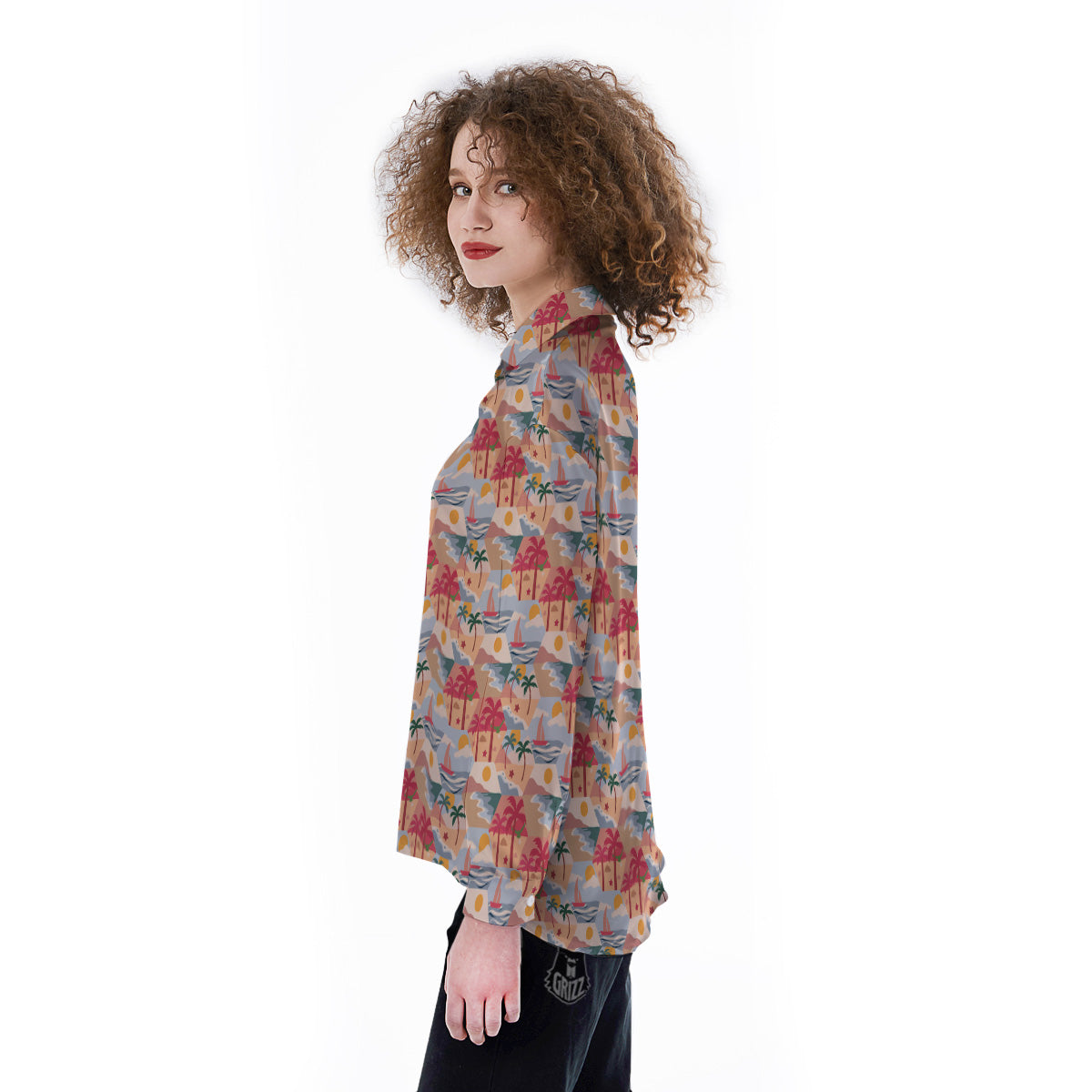 Patchwork Beach And Sunset Sky Print Pattern Women's Long Sleeve Shirts-grizzshop