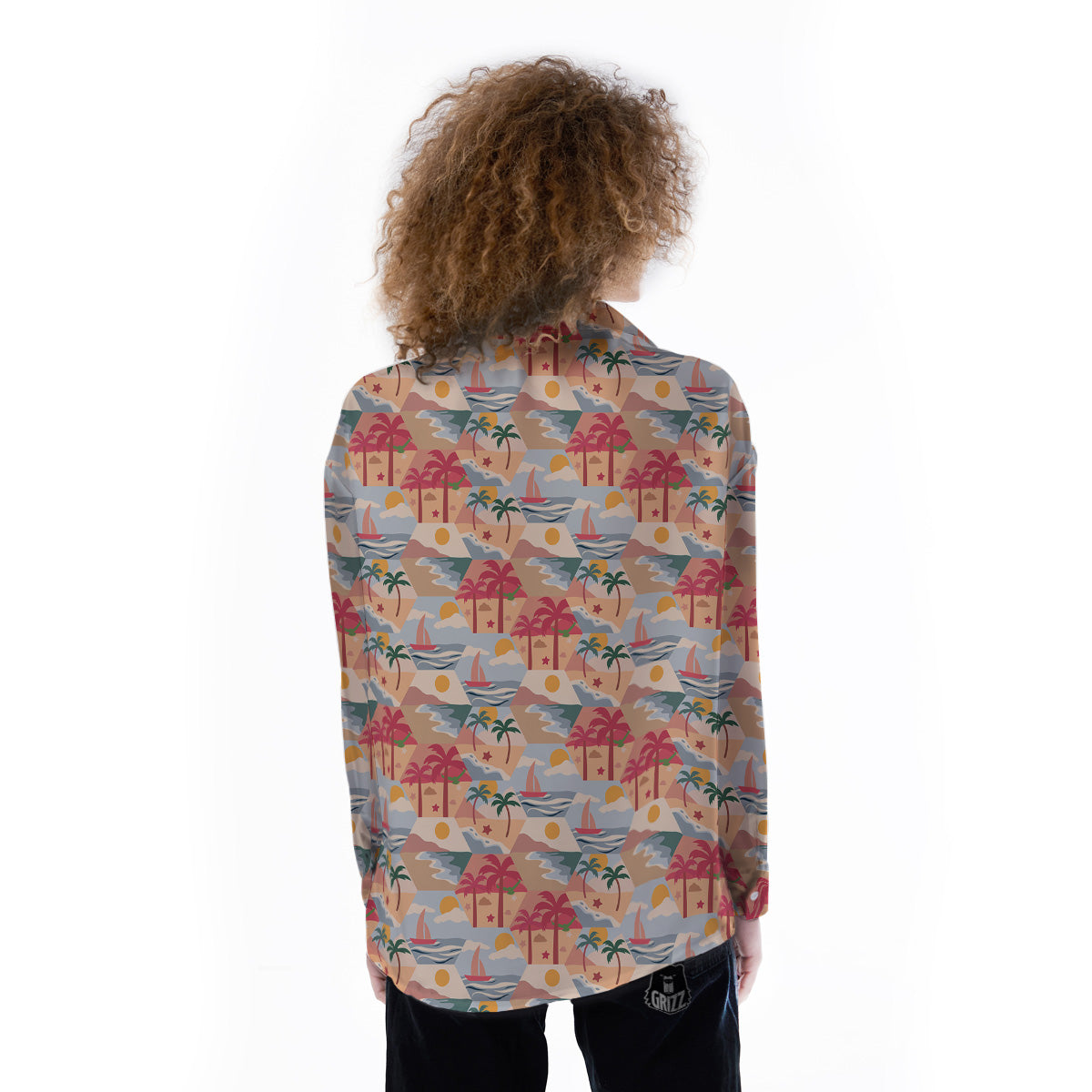 Patchwork Beach And Sunset Sky Print Pattern Women's Long Sleeve Shirts-grizzshop