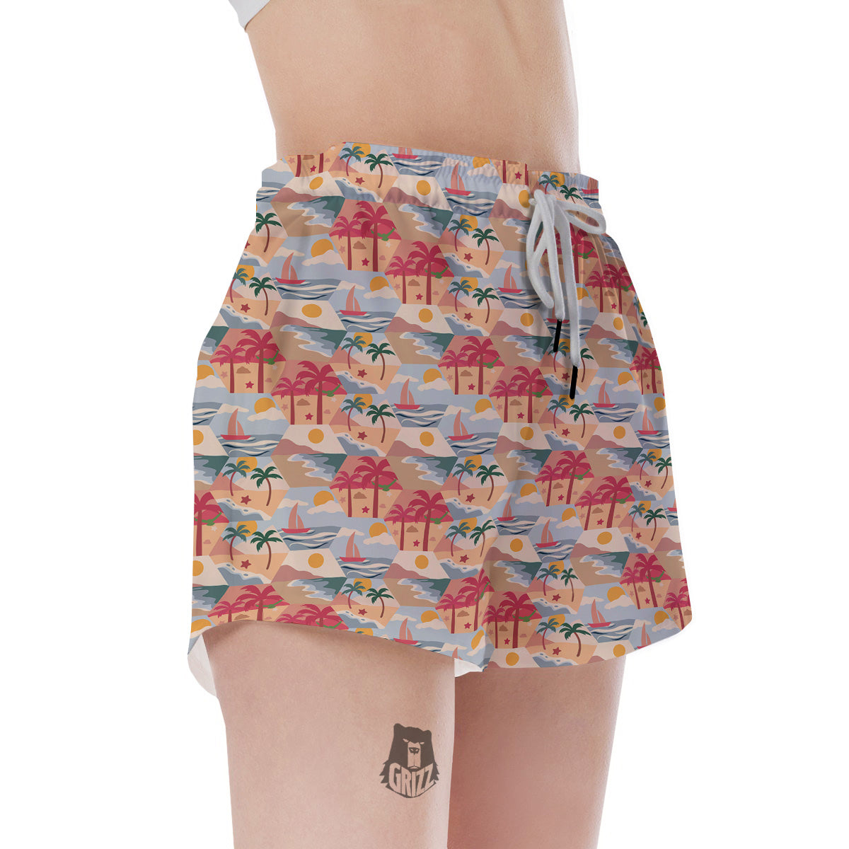 Patchwork Beach And Sunset Sky Print Pattern Women's Shorts-grizzshop