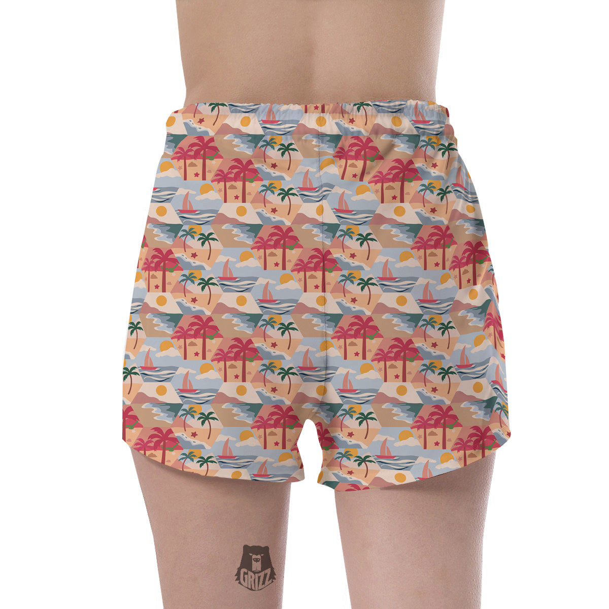 Patchwork Beach And Sunset Sky Print Pattern Women's Shorts-grizzshop