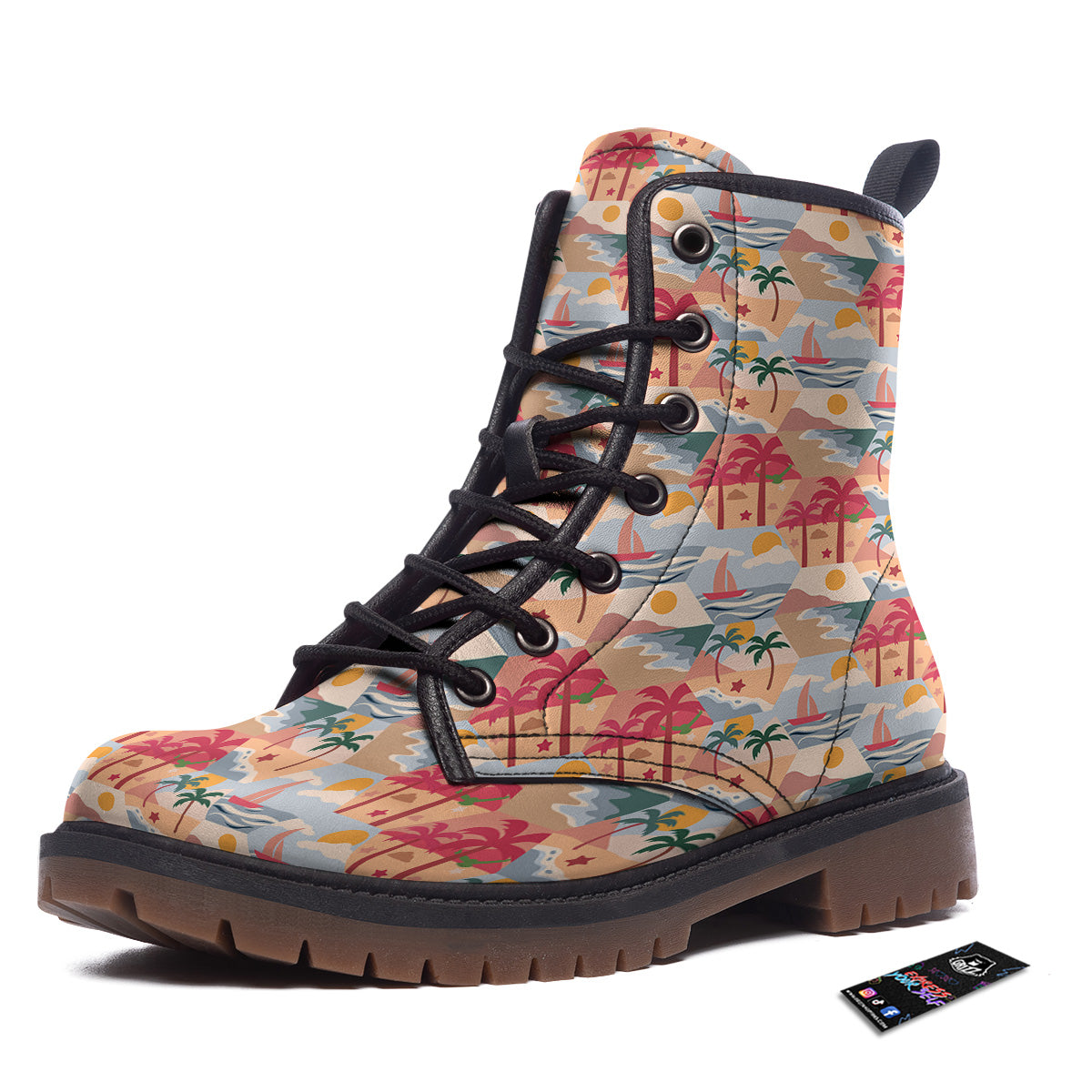 Patchwork Beach And Sunset Sky Print Pattern Work Boots-grizzshop