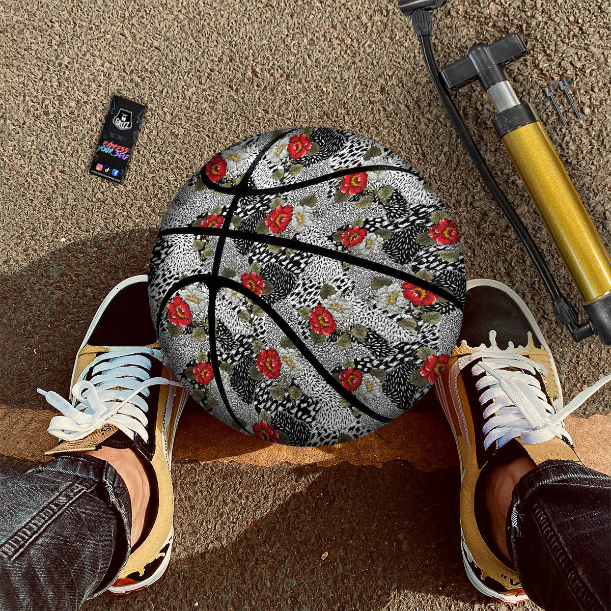 Patchwork Black White And Floral Print Pattern Basketball-grizzshop
