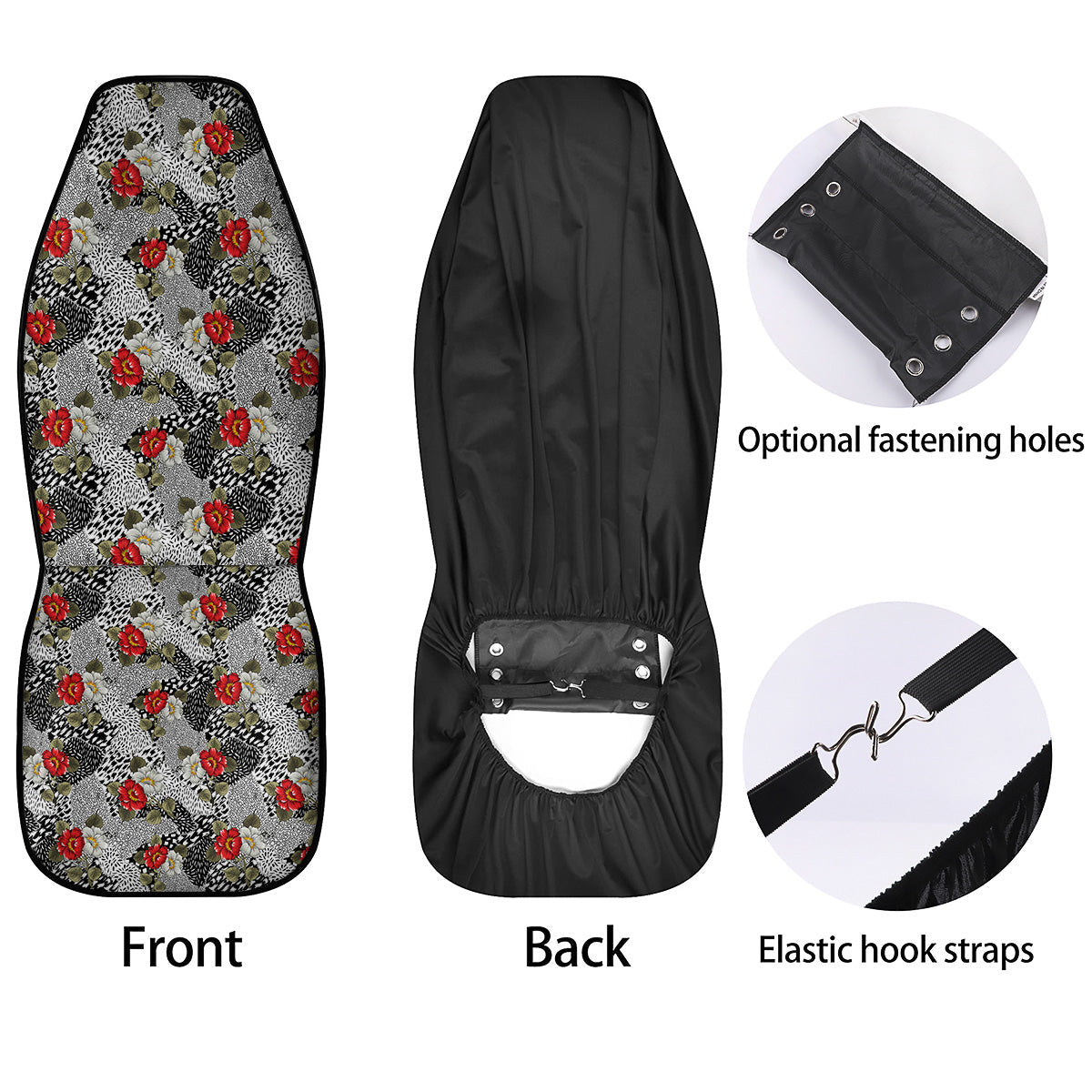 Patchwork Black White And Floral Print Pattern Car Seat Covers-grizzshop