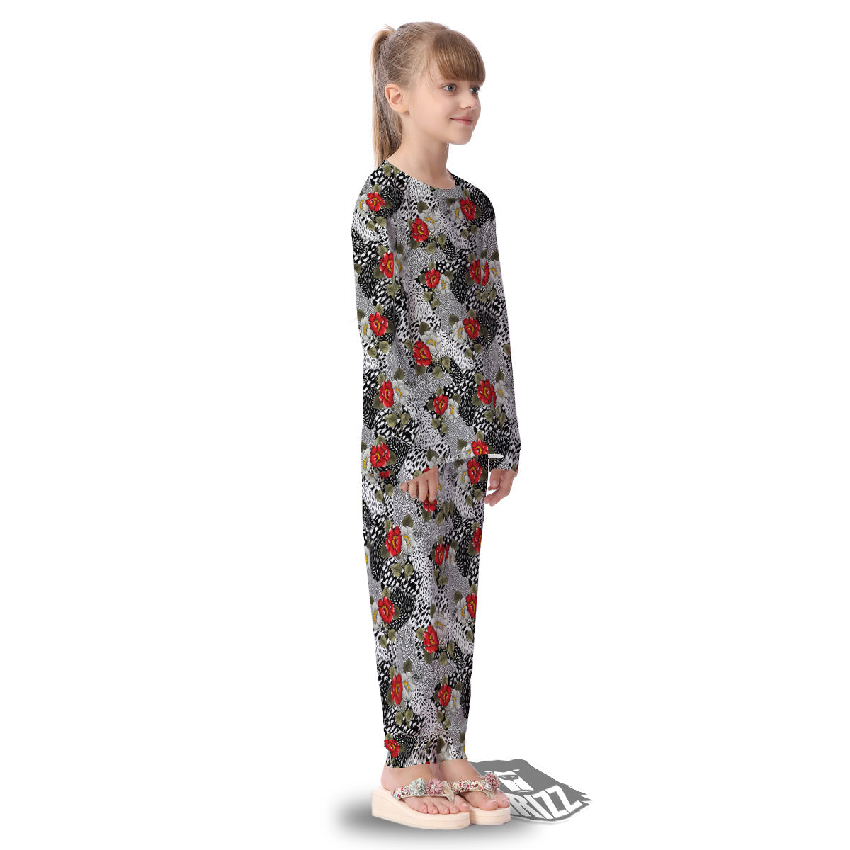 Patchwork Black White And Floral Print Pattern Kid's Pajamas-grizzshop