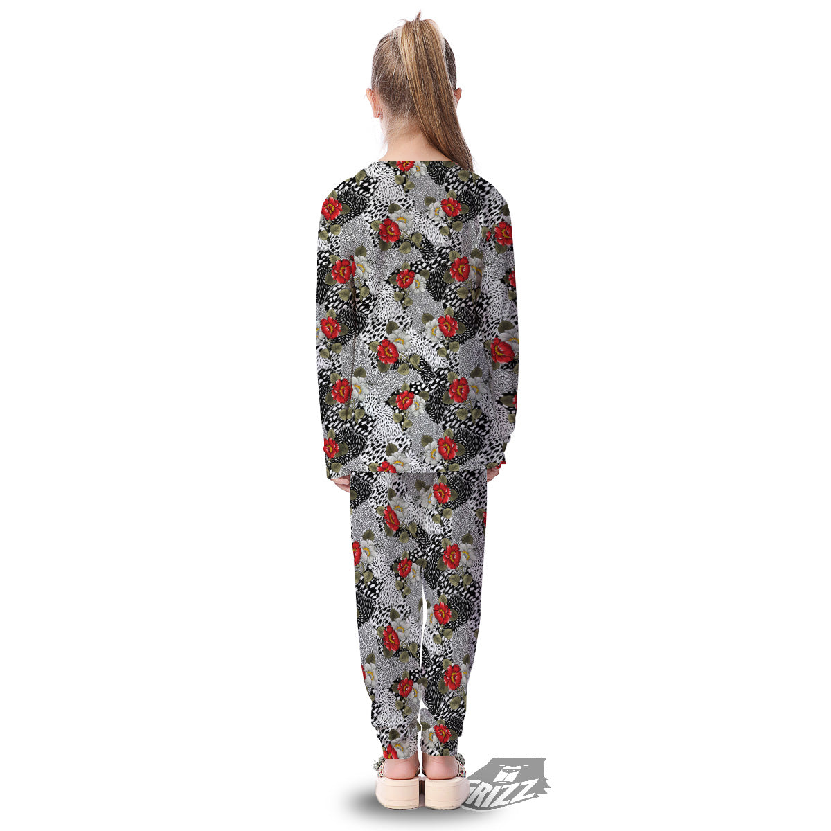 Patchwork Black White And Floral Print Pattern Kid's Pajamas-grizzshop