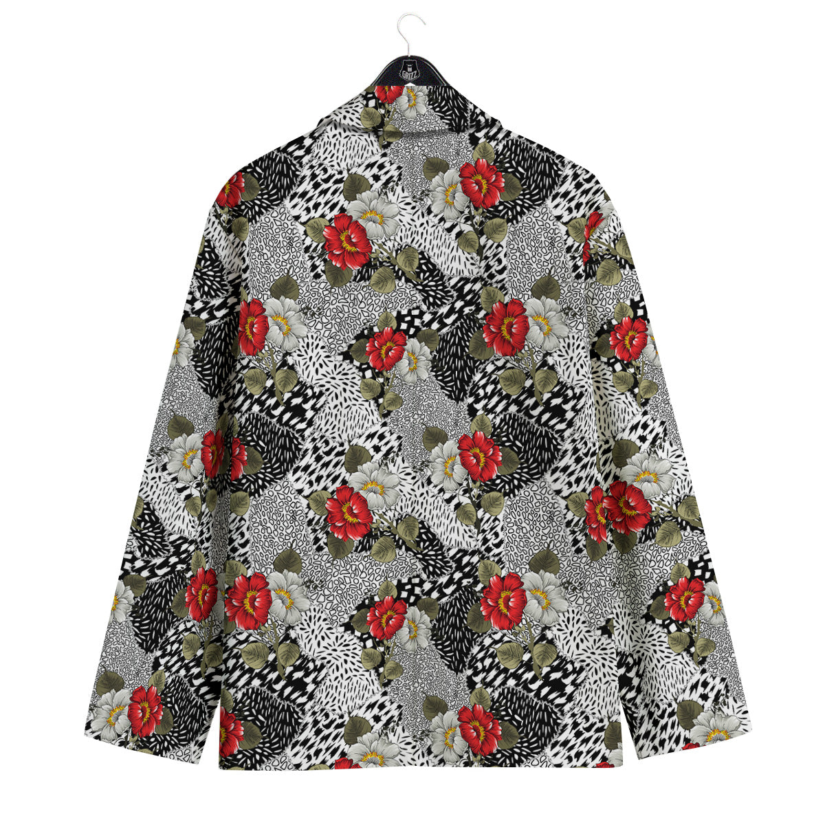 Patchwork Black White And Floral Print Pattern Men's Sport Coat-grizzshop