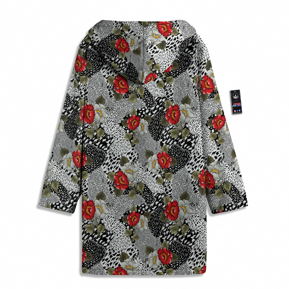 Patchwork Black White And Floral Print Pattern Men's Windbreaker Jacket-grizzshop