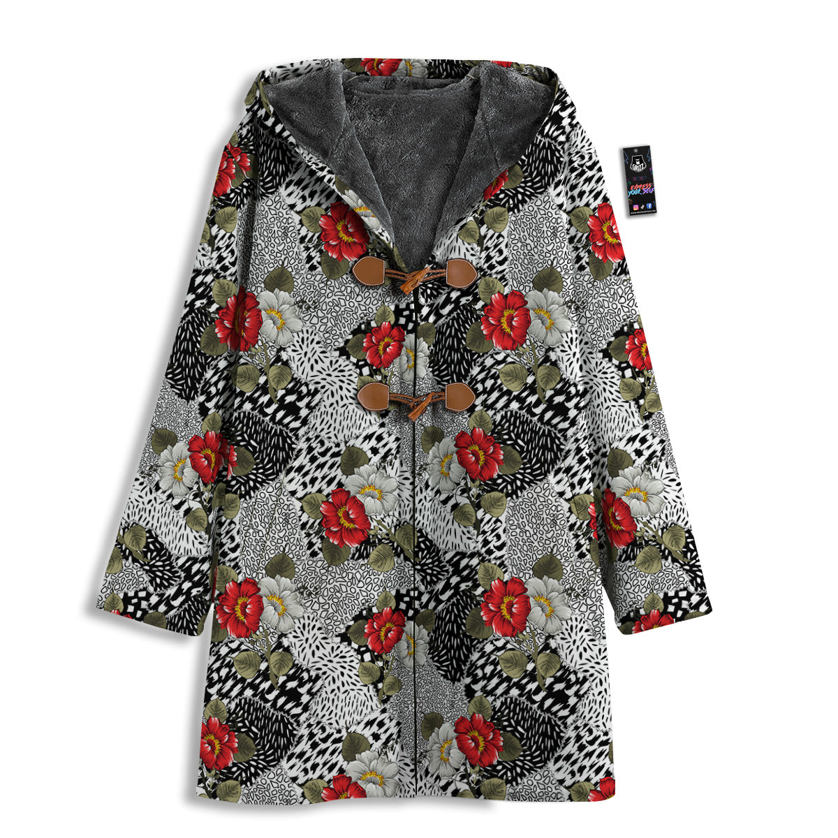 Patchwork Black White And Floral Print Pattern Men's Windbreaker Jacket-grizzshop