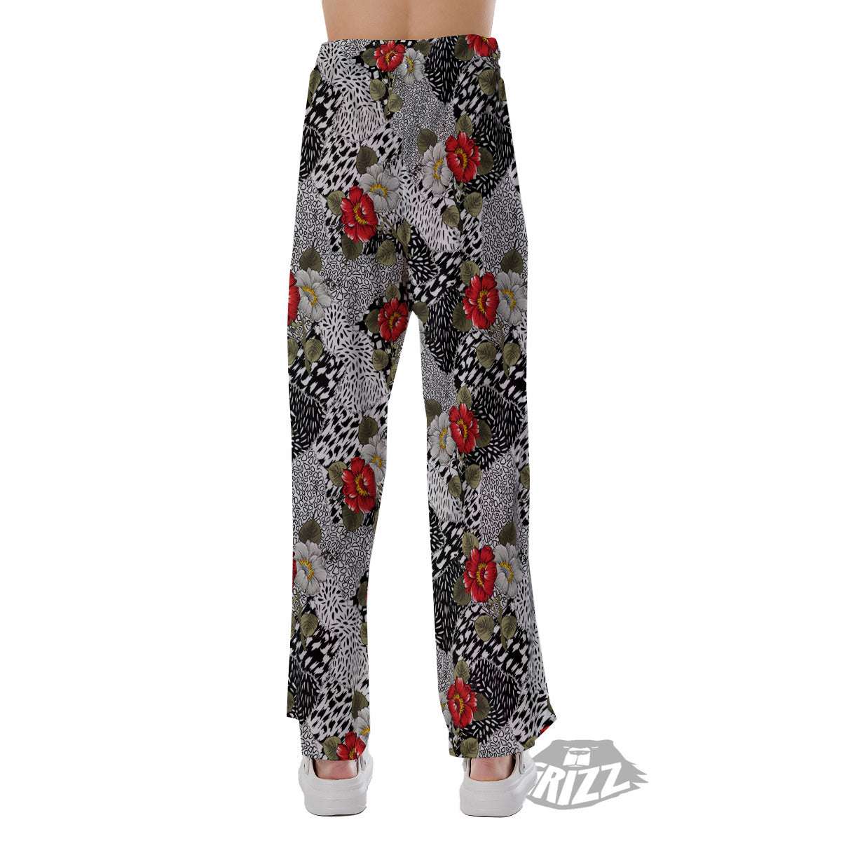 Patchwork Black White And Floral Print Pattern Pajama Pants-grizzshop