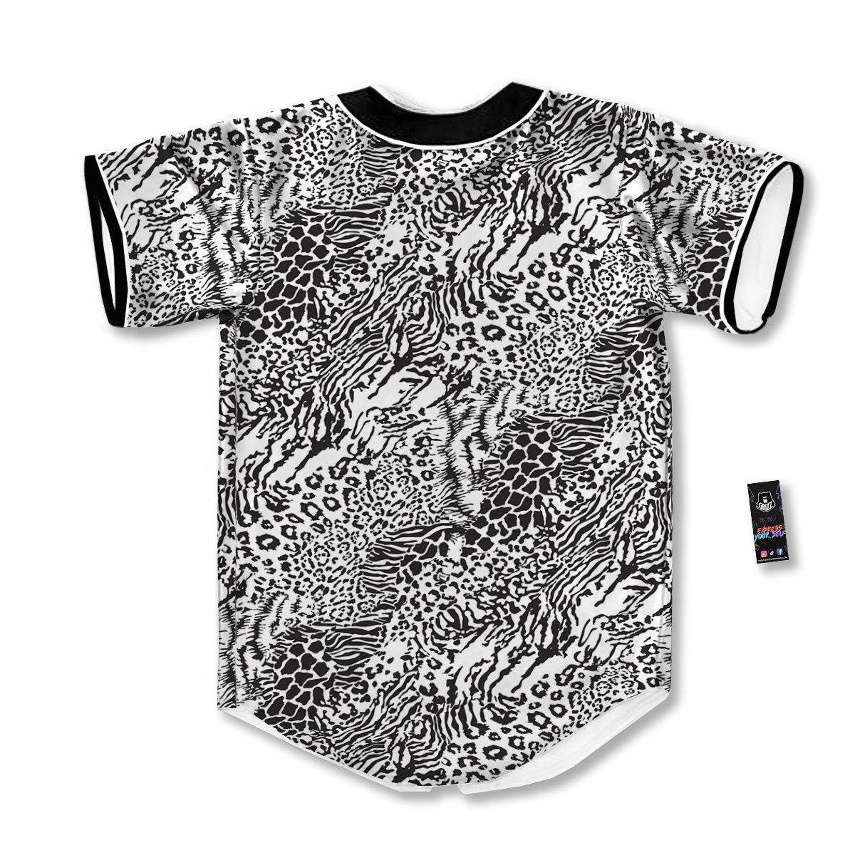 Patchwork Black White Animal Skins Print Pattern Baseball Jersey-grizzshop