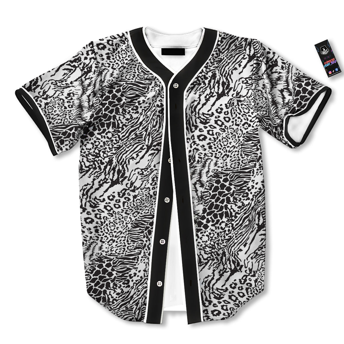Patchwork Black White Animal Skins Print Pattern Baseball Jersey-grizzshop