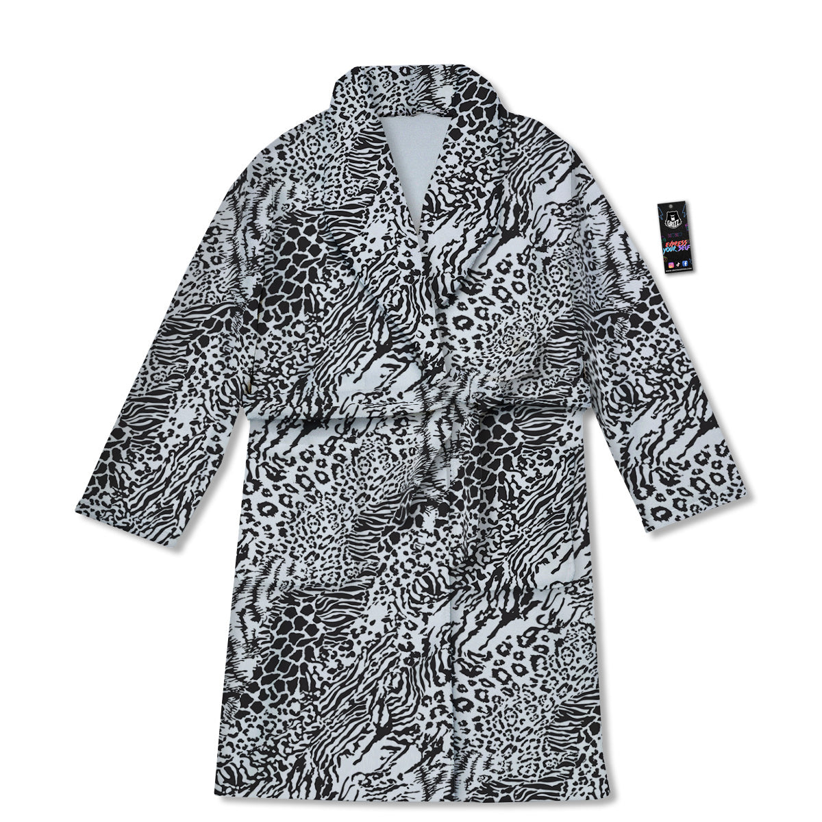 Patchwork Black White Animal Skins Print Pattern Bathrobe-grizzshop