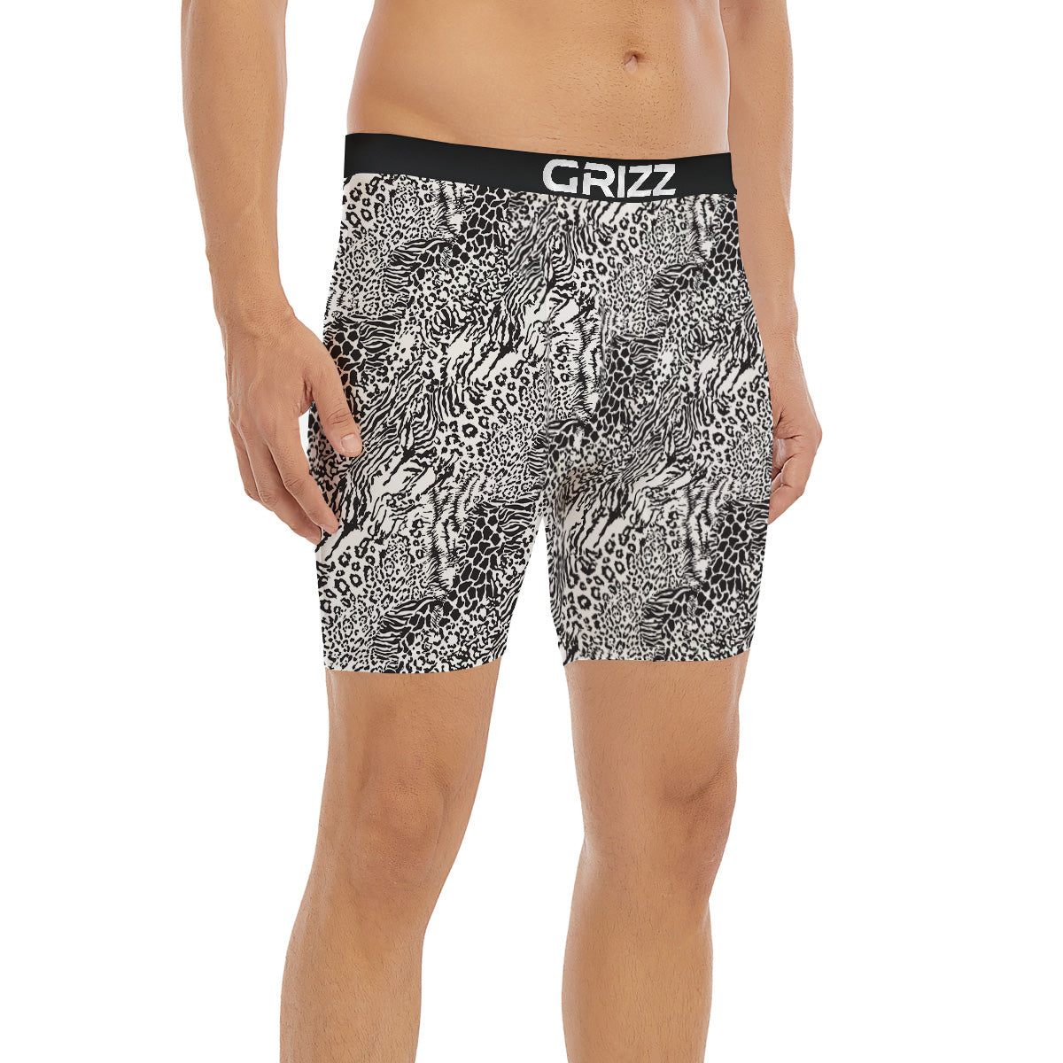 Patchwork Black White Animal Skins Print Pattern Boxer Briefs-grizzshop