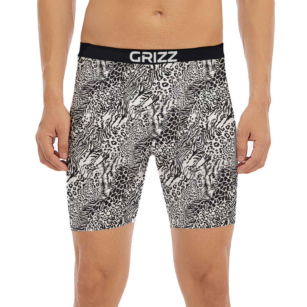 Patchwork Black White Animal Skins Print Pattern Boxer Briefs-grizzshop