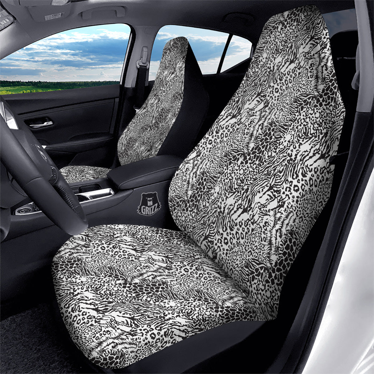 Patchwork Black White Animal Skins Print Pattern Car Seat Covers-grizzshop