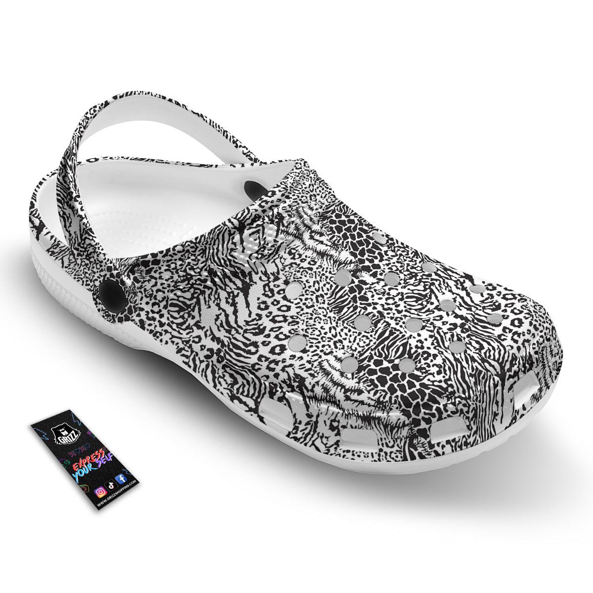 Patchwork Black White Animal Skins Print Pattern Clog-grizzshop