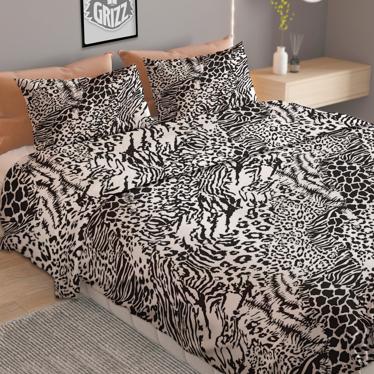 Patchwork Black White Animal Skins Print Pattern Duvet Cover Bedding Set