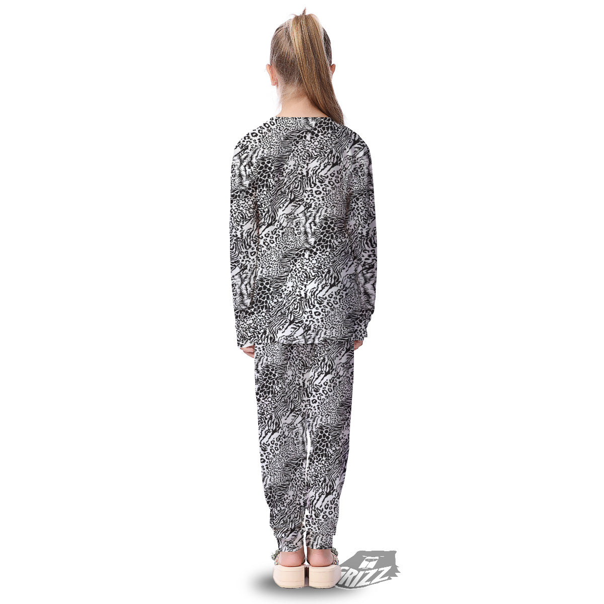 Patchwork Black White Animal Skins Print Pattern Kid's Pajamas-grizzshop