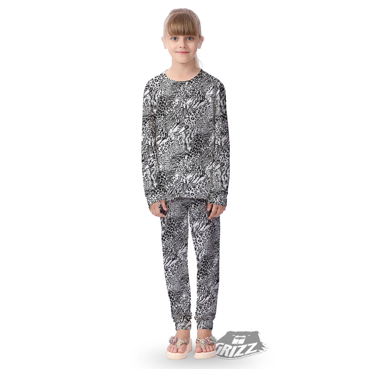 Patchwork Black White Animal Skins Print Pattern Kid's Pajamas-grizzshop