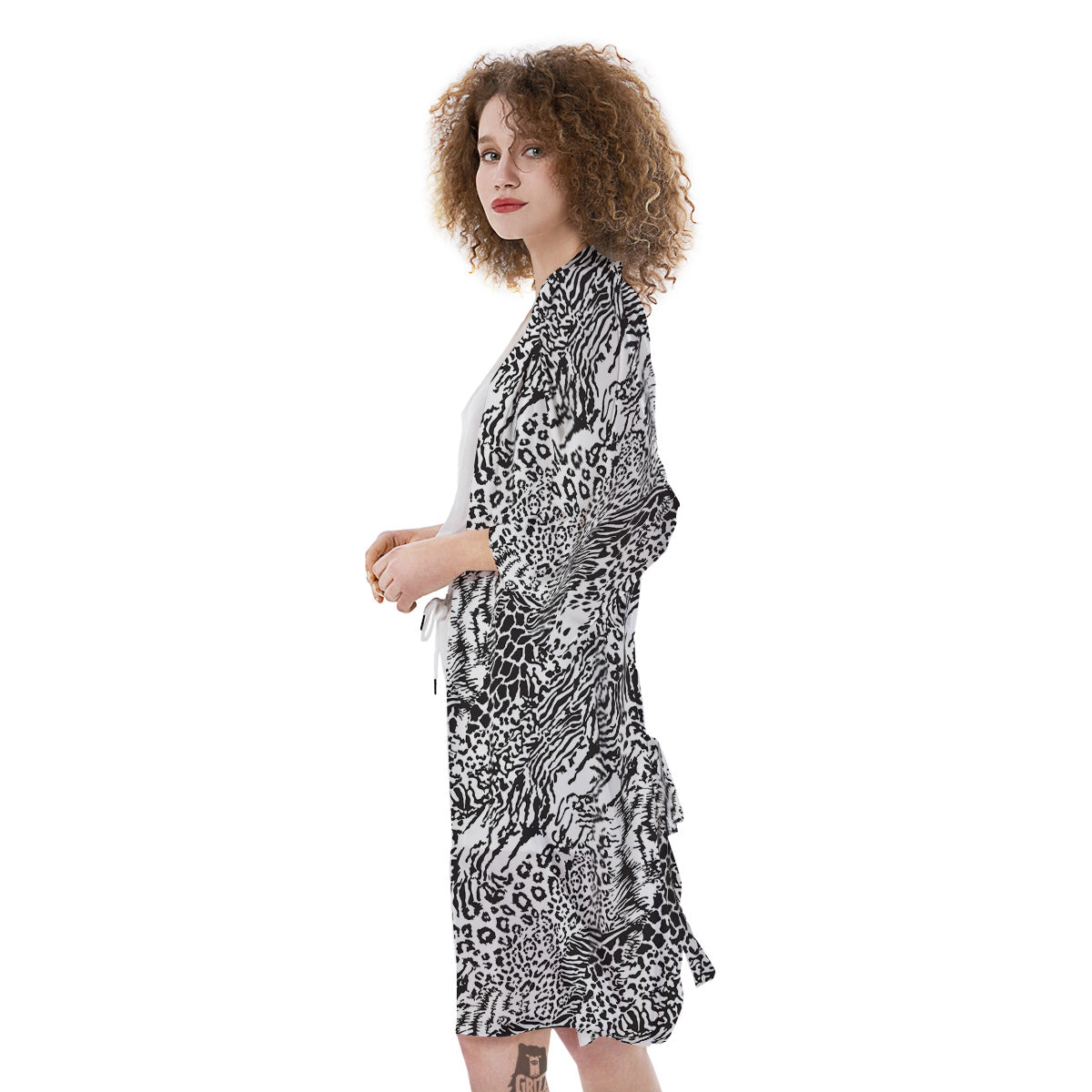 Patchwork Black White Animal Skins Print Pattern Kimono-grizzshop