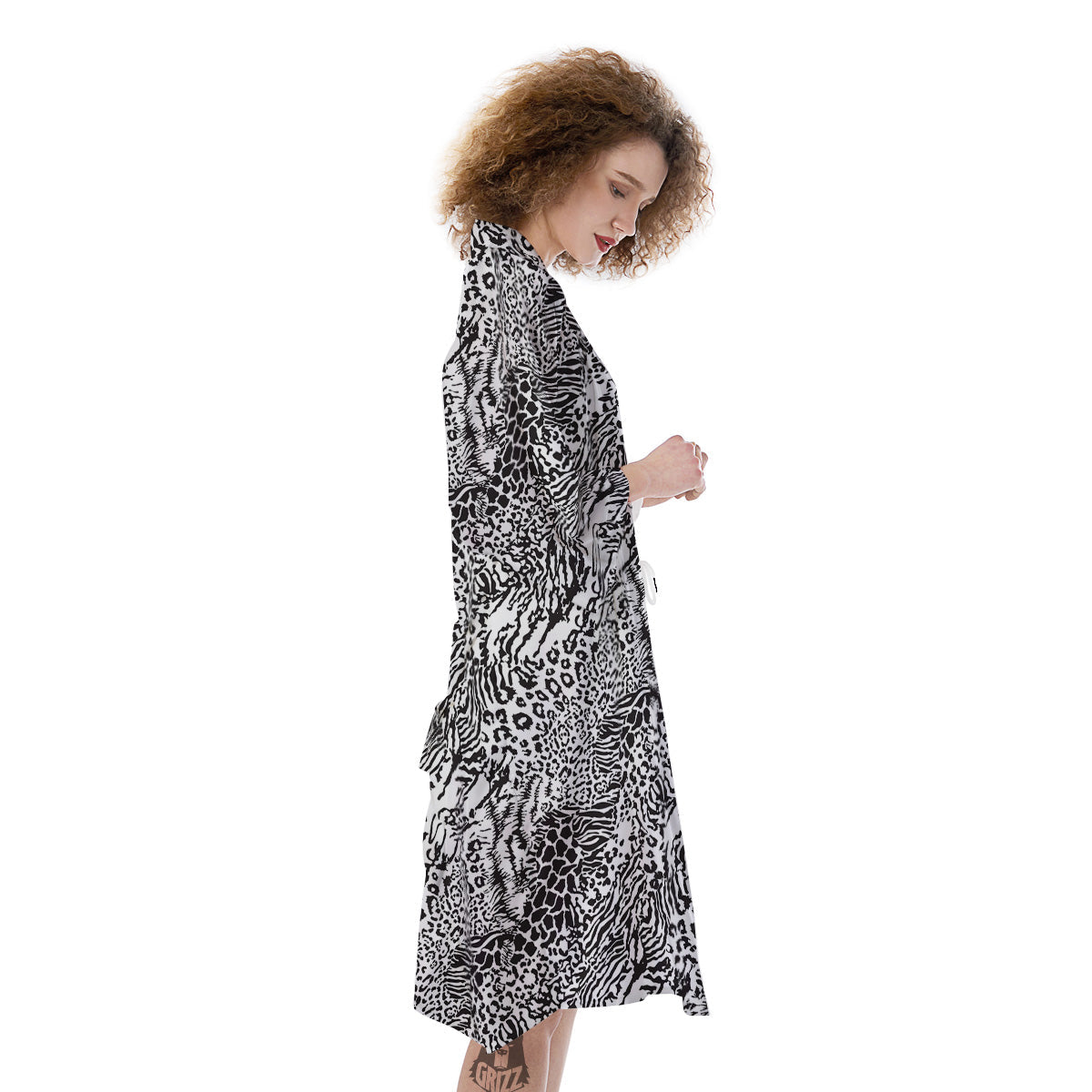 Patchwork Black White Animal Skins Print Pattern Kimono-grizzshop