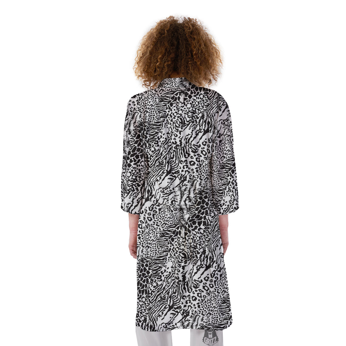 Patchwork Black White Animal Skins Print Pattern Kimono-grizzshop