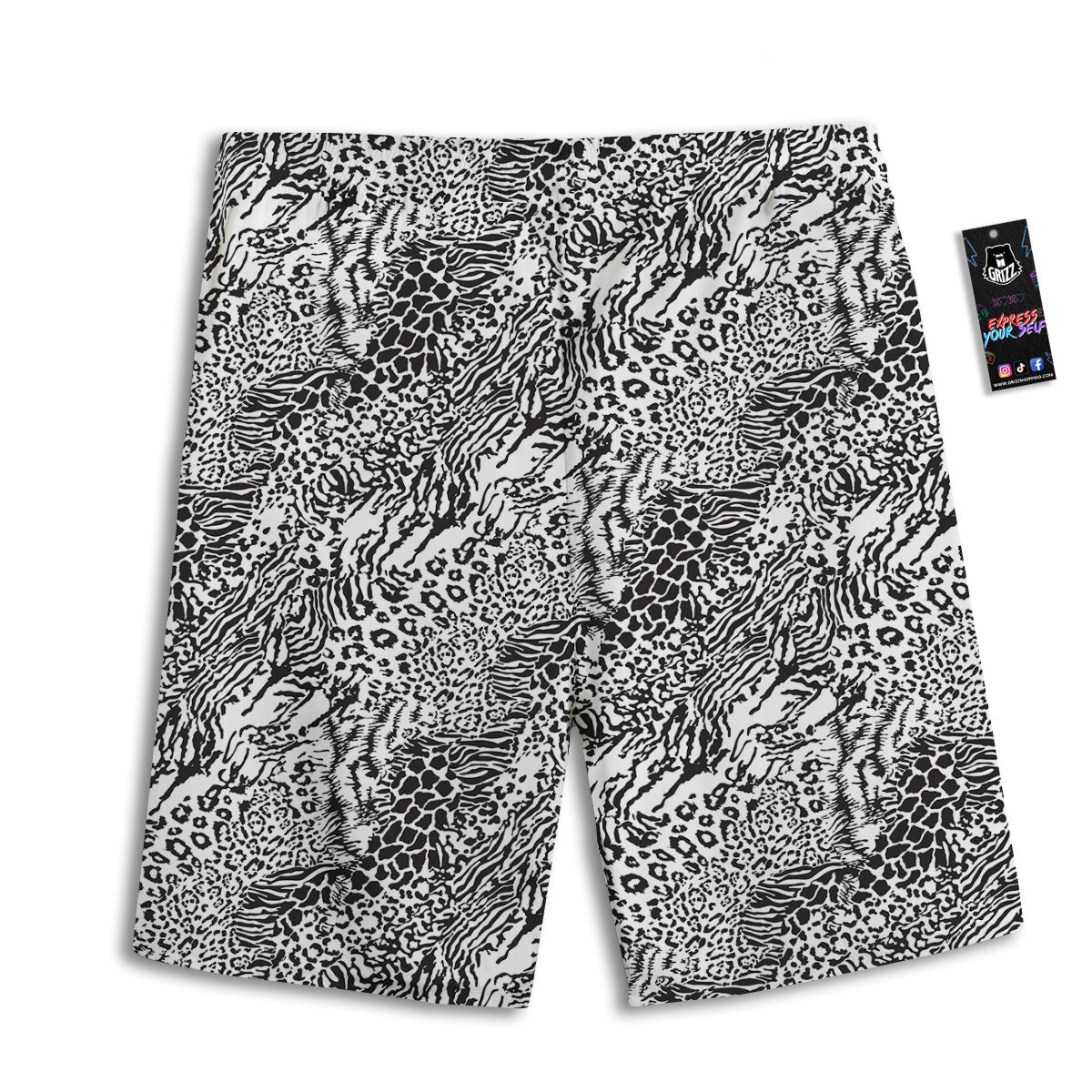 Patchwork Black White Animal Skins Print Pattern Men's Athletic Shorts
