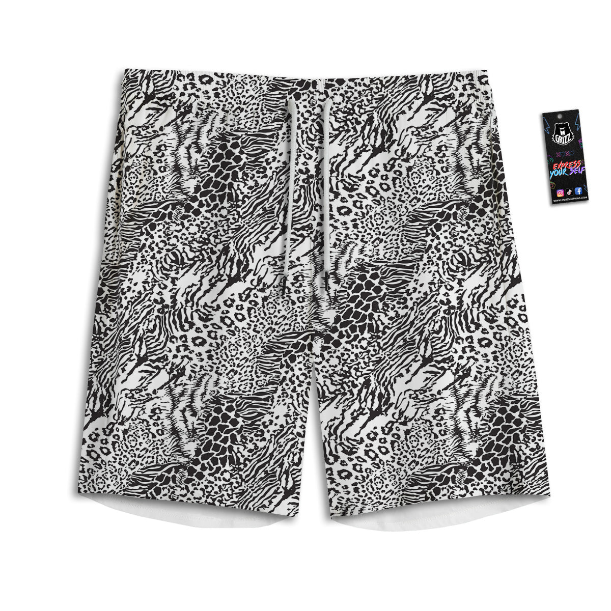 Patchwork Black White Animal Skins Print Pattern Men's Athletic Shorts