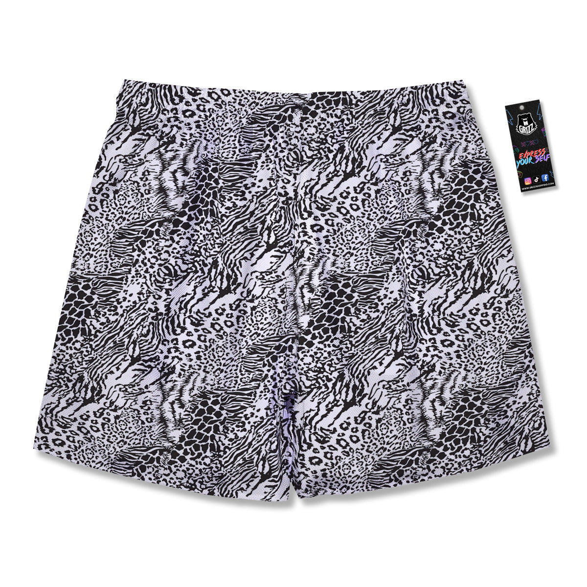 Patchwork Black White Animal Skins Print Pattern Men's Running Shorts-grizzshop