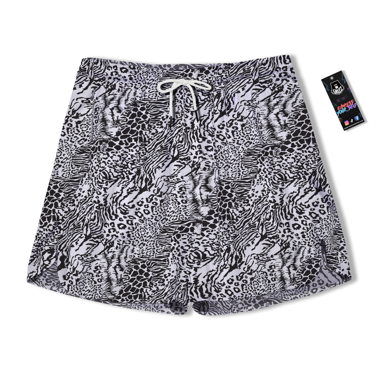 Patchwork Black White Animal Skins Print Pattern Men's Running Shorts-grizzshop