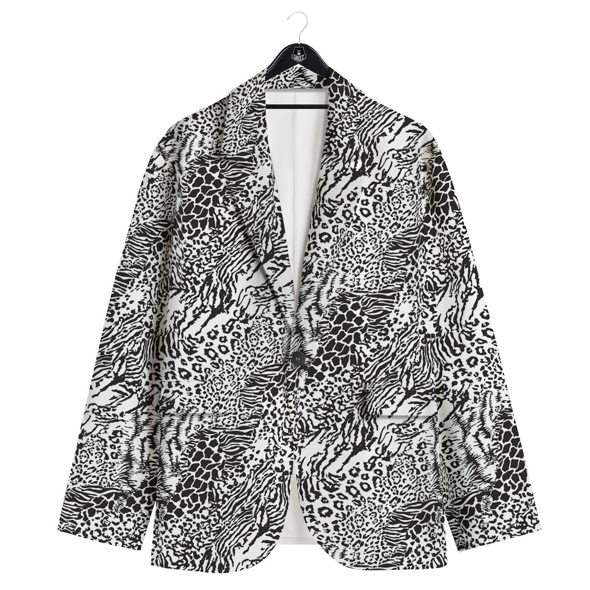 Patchwork Black White Animal Skins Print Pattern Men's Sport Coat-grizzshop