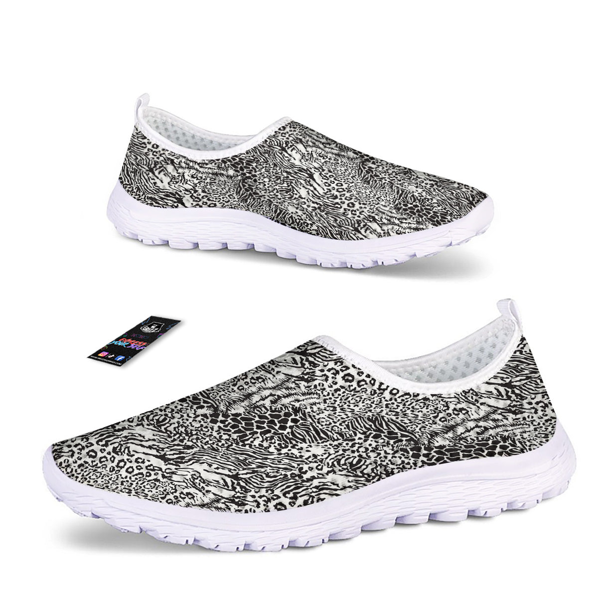 Patchwork Black White Animal Skins Print Pattern Nurse Shoes-grizzshop