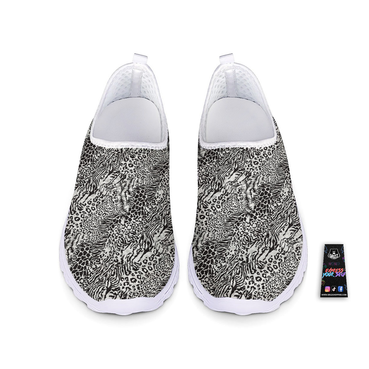 Patchwork Black White Animal Skins Print Pattern Nurse Shoes-grizzshop