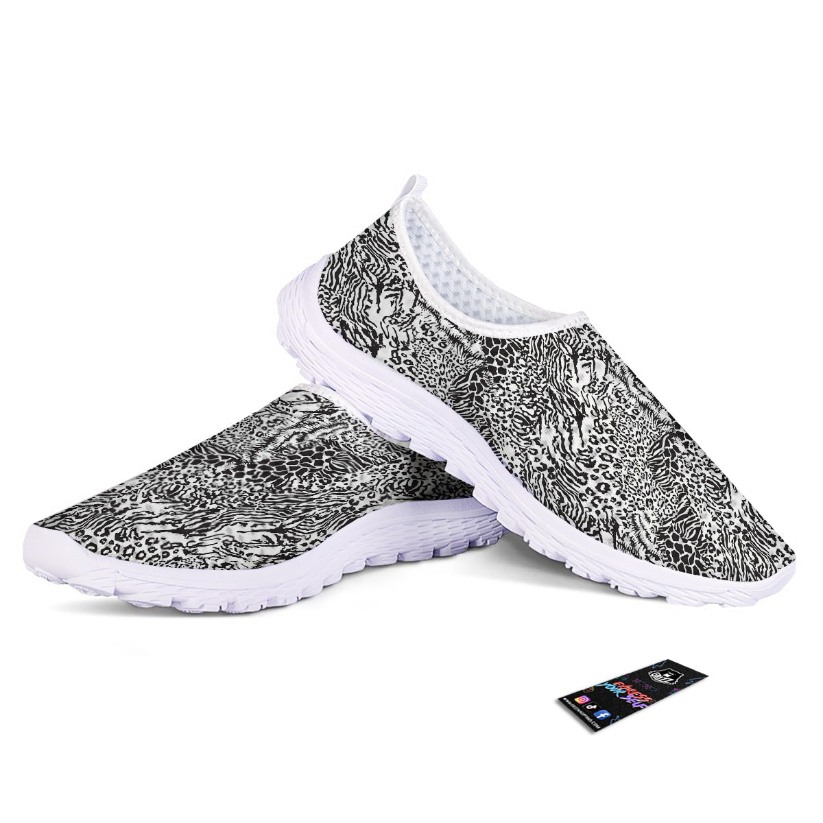Patchwork Black White Animal Skins Print Pattern Nurse Shoes-grizzshop