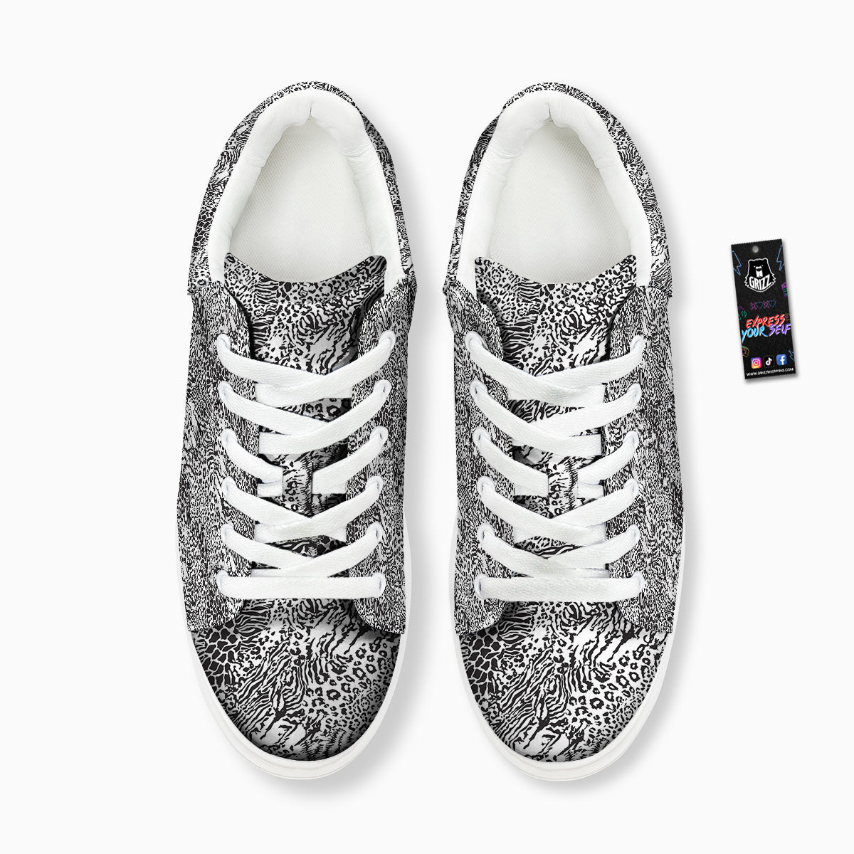Patchwork Black White Animal Skins Print Pattern Platform Shoes-grizzshop